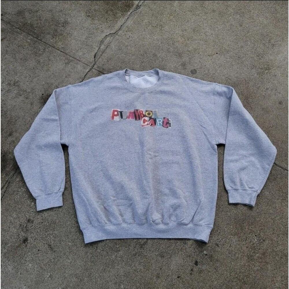 Y2k Playboi Carti Crewneck Sweatshirt Gray XL Rap Tee Opium Magnolia A$AP